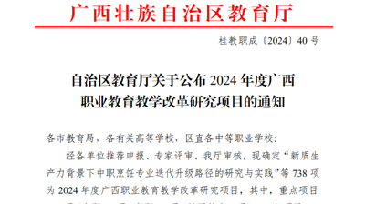 喜讯|星空（中国）官方体育网站在2024年度广西职业教育教学改革研究项目中成功立项